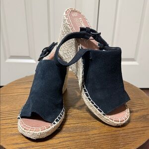 TOMS Women's black Suede Espadrille Wedges
